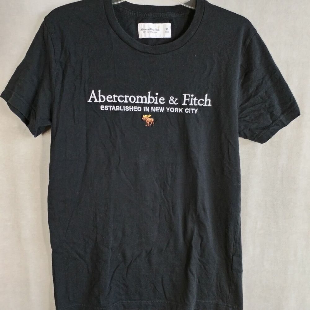Abercrombie Fitch T Shirt‎ XS Black Stitched Logo New York Soft A&F Collection